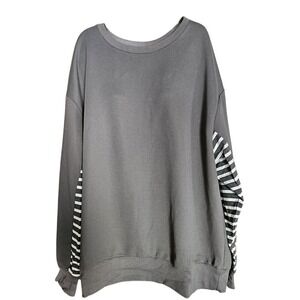 AlvaQ Women's XL‎ Oversized Gray Sweatshirt Striped Colorblock New